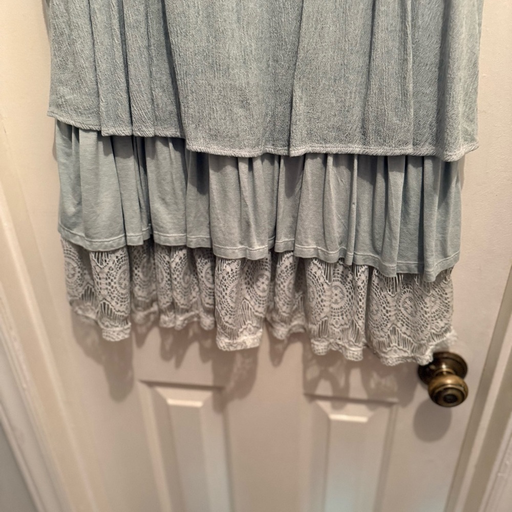 Ava James L Light Blue Empire V-Neck Cottagecore Feminine Top - Picture 5 of 7